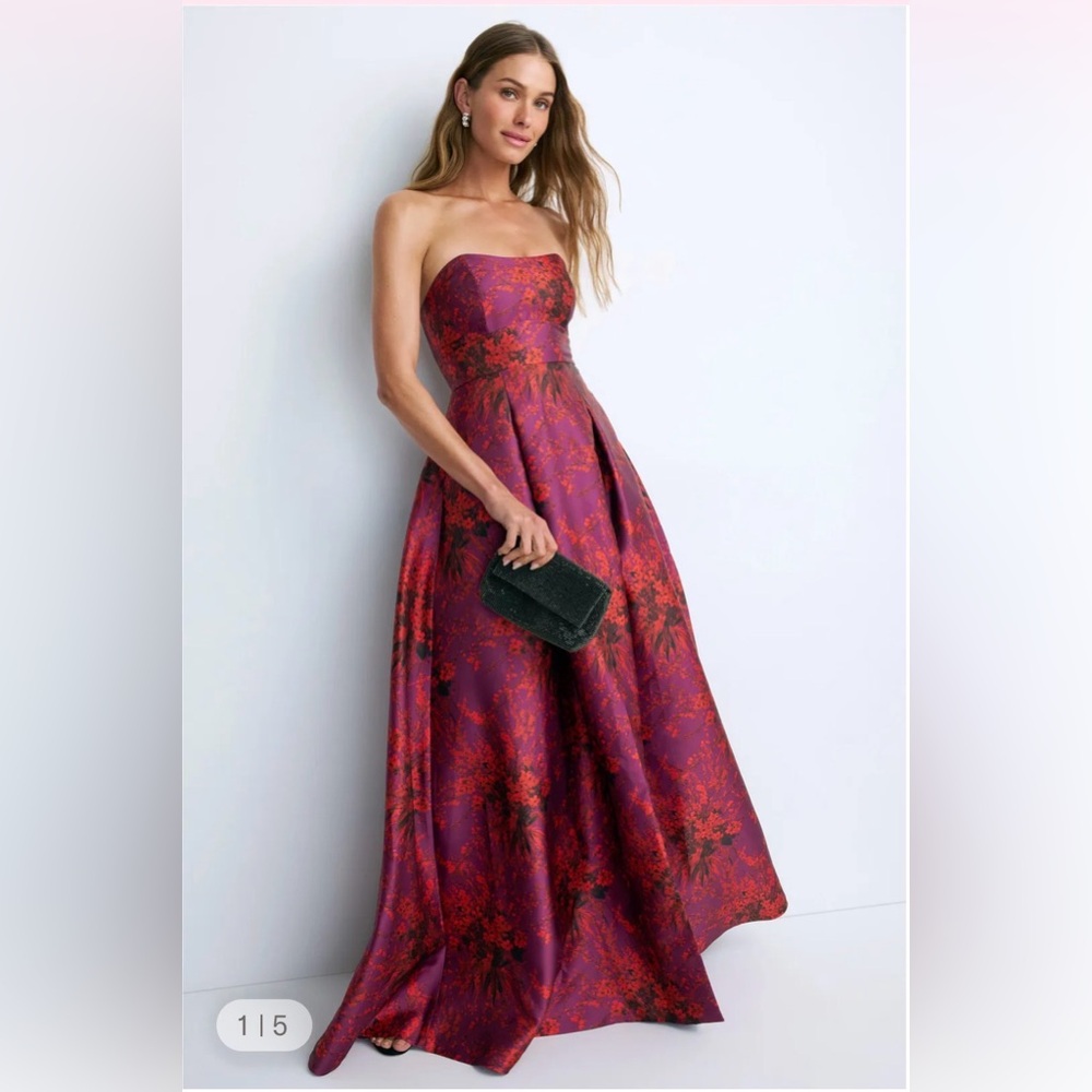 Sachin + Babi Giovanna Strapless Pleated Floral-Print Gown Size 8 PLEASE READ
